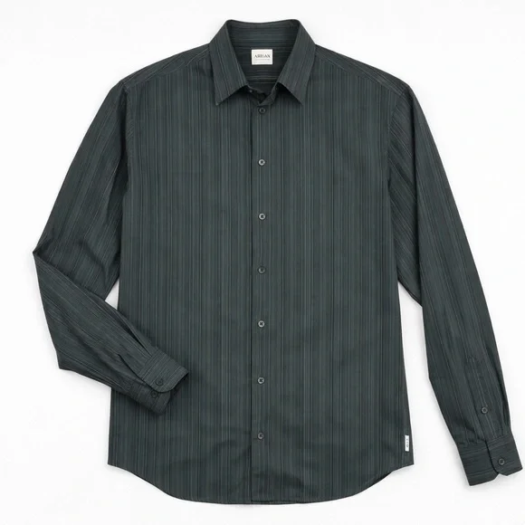 Armani Collezioni Mens XL Charcoal Stripe Button Up Dress Shirt - Picture 4 of 10